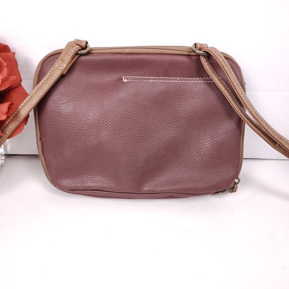 MultiSac Zippy Triple Compartment Two Tone Tan & Wine Adjustable Crossbody EUC - Picture 3 of 13